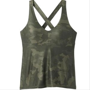 NEW! PRANA Layna Camo Green Women's Cross-Back Bra Yoga Workout Tank Top Small.